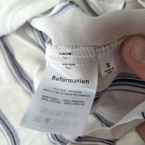 Reformation White Blue Stripe Violet Button Down Shirt Sz Small - Picture 3 of 4